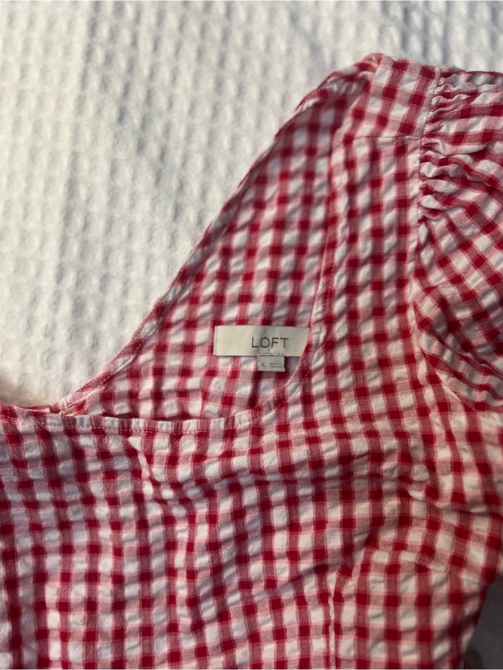 LOFT Red and White Gingham Mini Dress - Picture 2 of 9